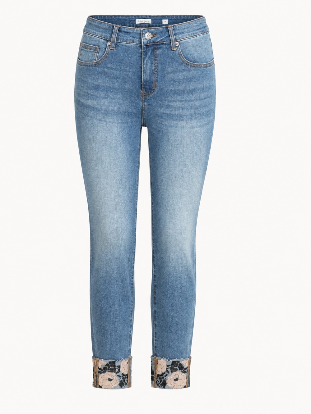 Tribal Jeans Size 8 NWT Embroidered Floral Cuff Stretch Denim